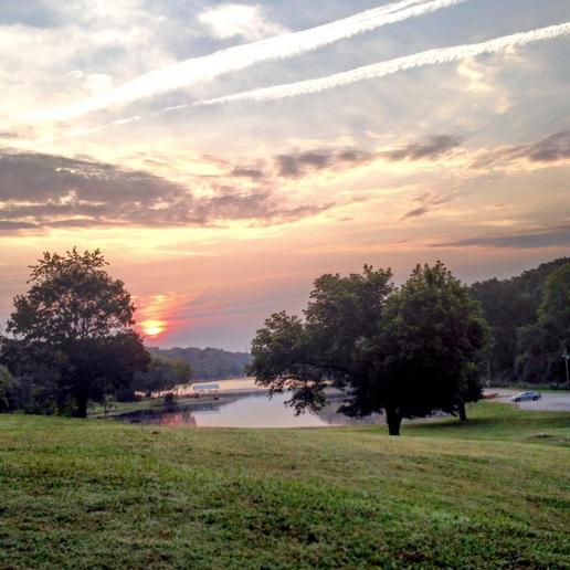 Sunrise, Clouds, Trees and Lake Avalon