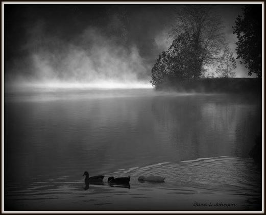 Smoke over Lake, A Black and White Image