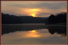 Sun Reflection over Lake Rayburn, Forest on the Bank