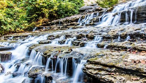 Water Flowing over Step Like Rock Formations